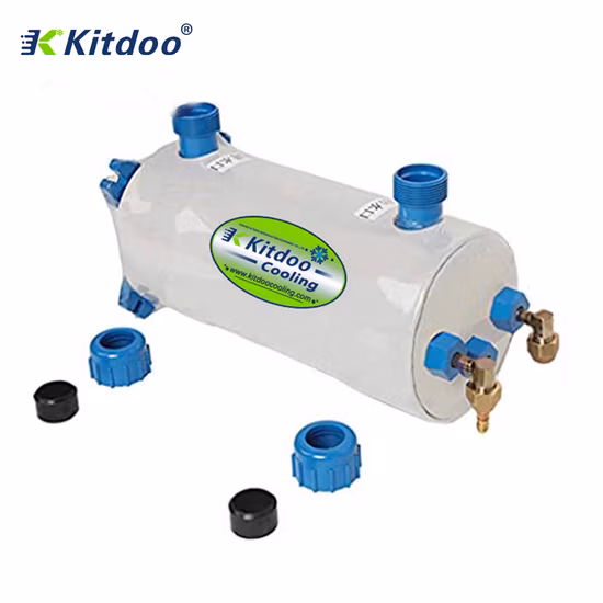 Ecoice Salt Water 1HP Screwed Titanium Evaporator Coil Titanium Tube PVC Shell Heat Exchanger for Aquarium Chiller